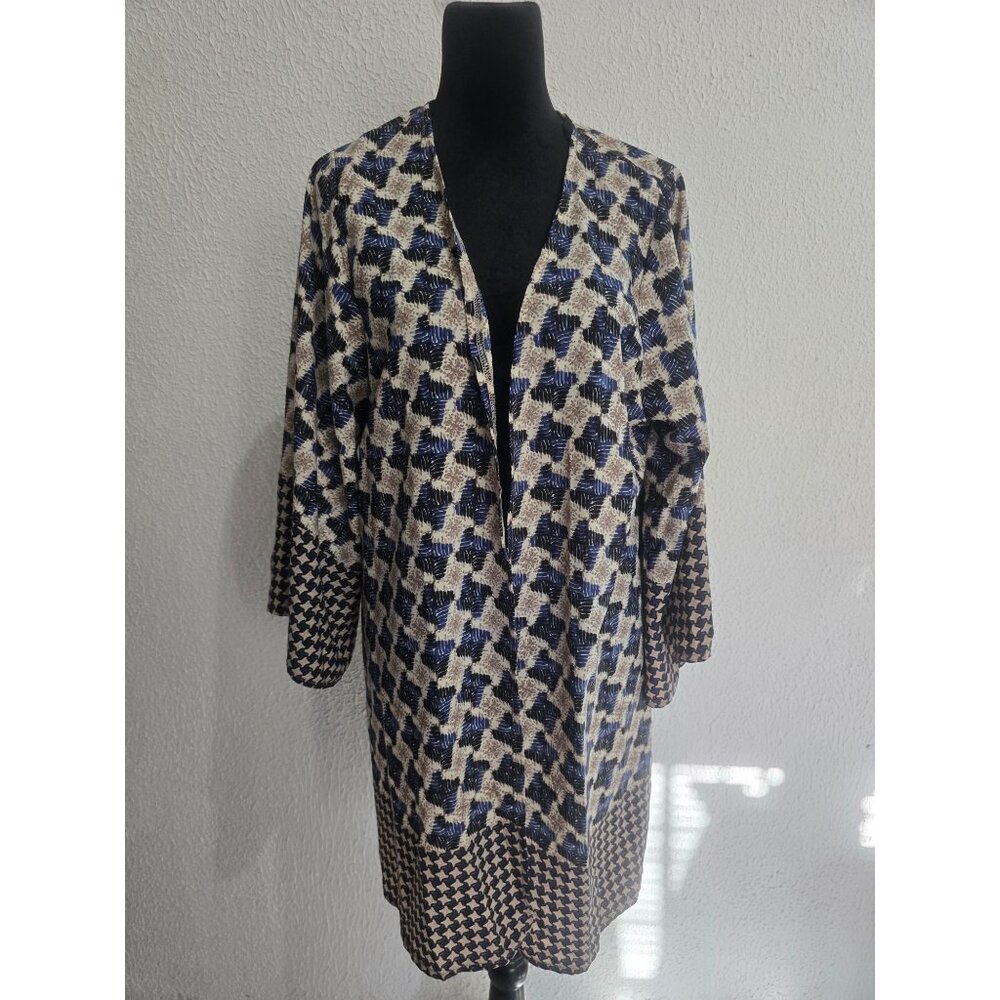 Vintage Multicolor Geometric Pattern Open Front Womens Cardigan With Houndstooth